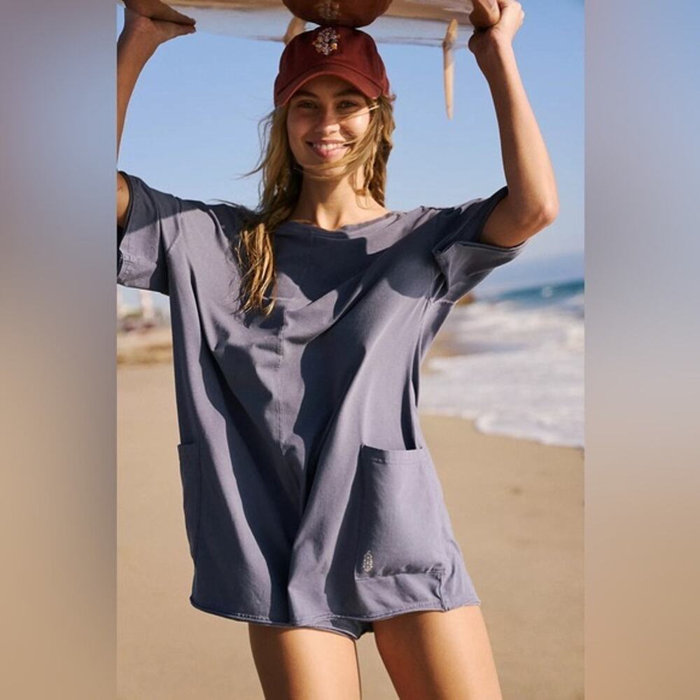 NWOT FP Movement by Free People Blue Indigo Hot Shot Tee Romper Size Medium